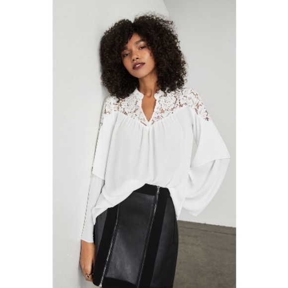 BCBGMaxAzria Tops - 💕BCBGMAXAZRIA💕 White Ruffle Lace Blouse ~ Off White Medium M NWT